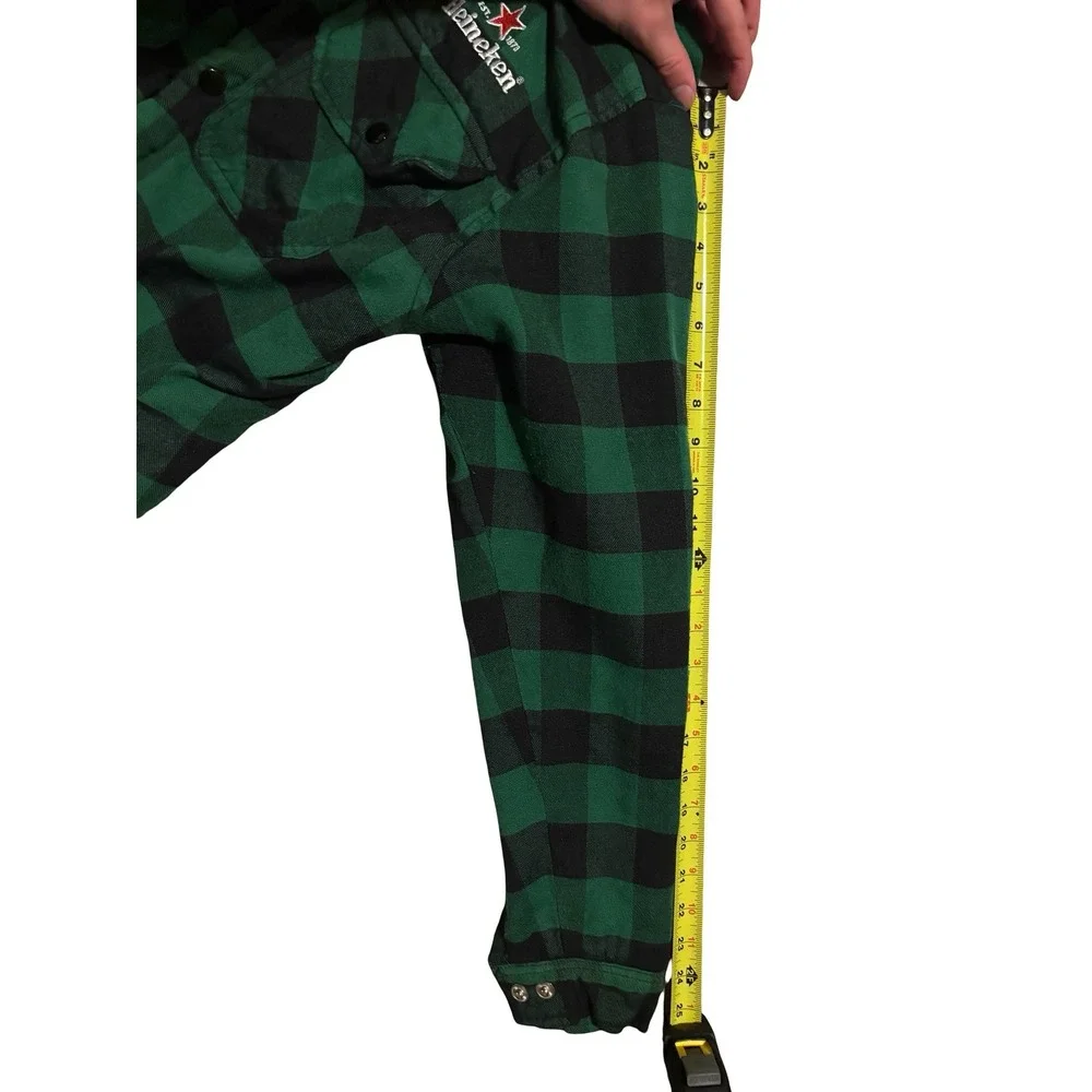 Heineken Mens Green Black Buffalo Plaid Sherpa Lined Snap Shirt Jacket Small